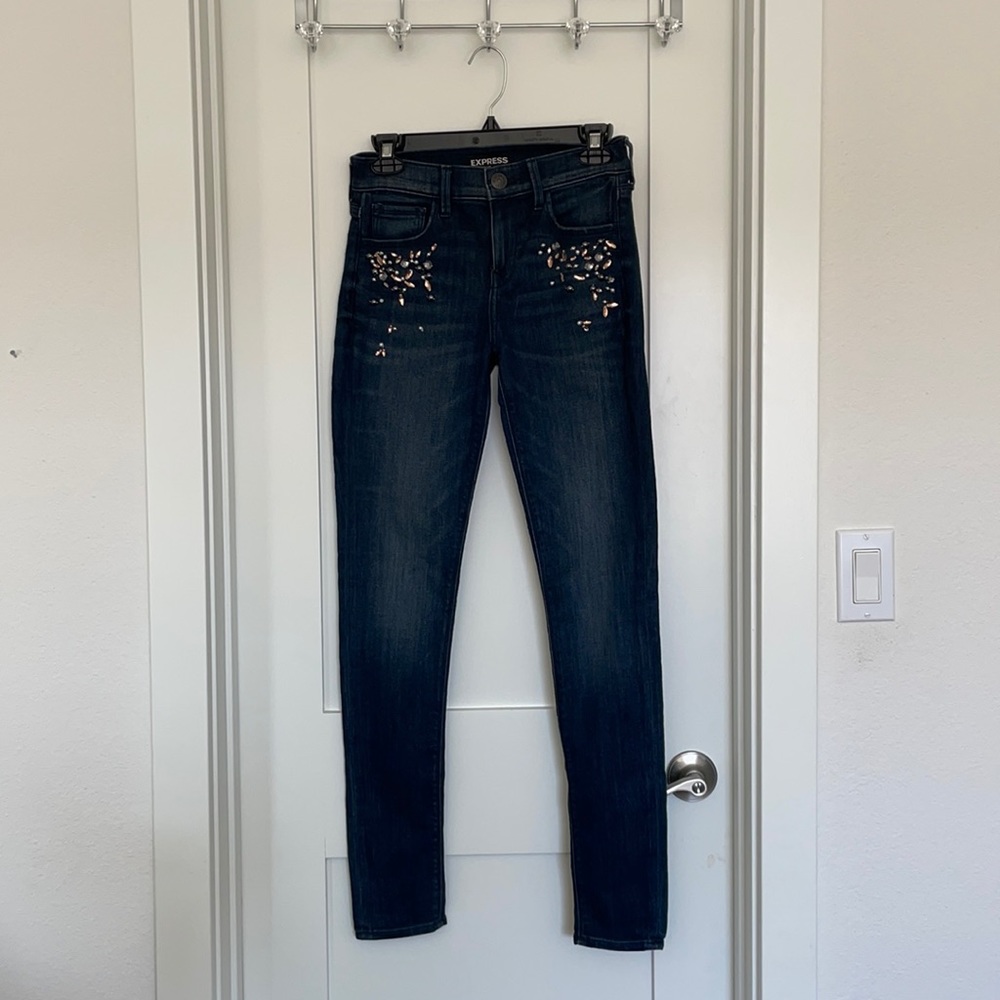 Express Mid Rise Legging Jeans with decorative gems